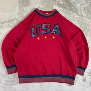 Vintage 90s New Move USA Crewneck Sweatshirt Red Spellout Stars Made in Korea XL